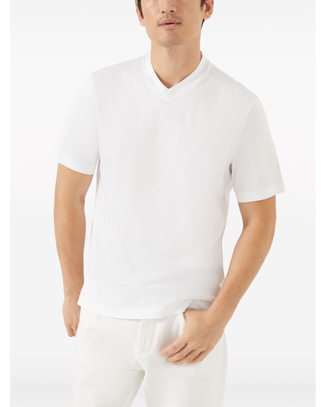 Brunello Cucinelli White V-Neck Short-Sleeve T-Shirt for men