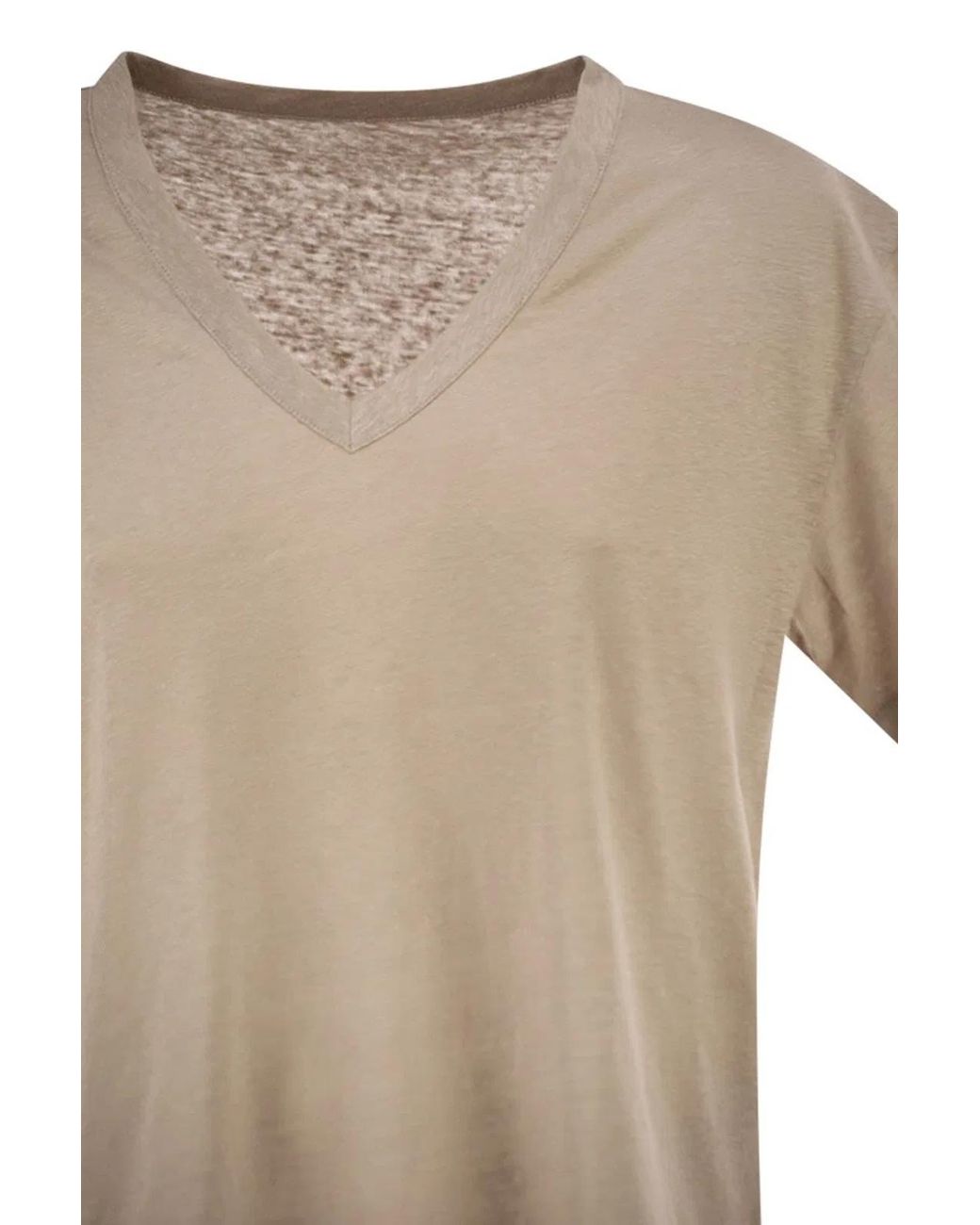 Majestic Natural Stretch Linen T-Shirt With V-Neck