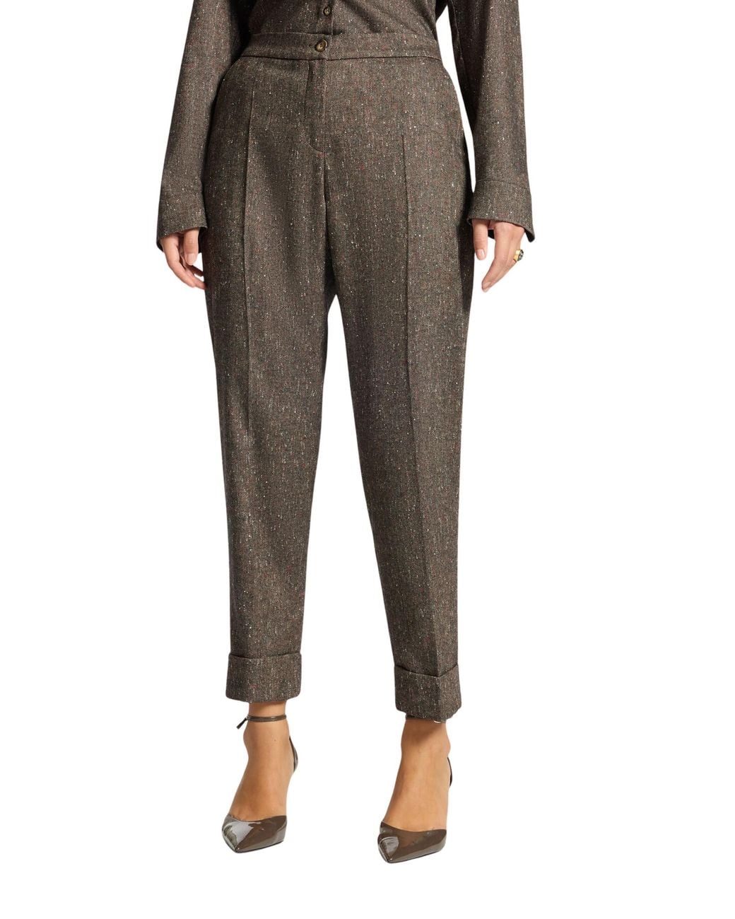 Elena Miro Gray Tailored Trousers With Turn-Up Cuffs