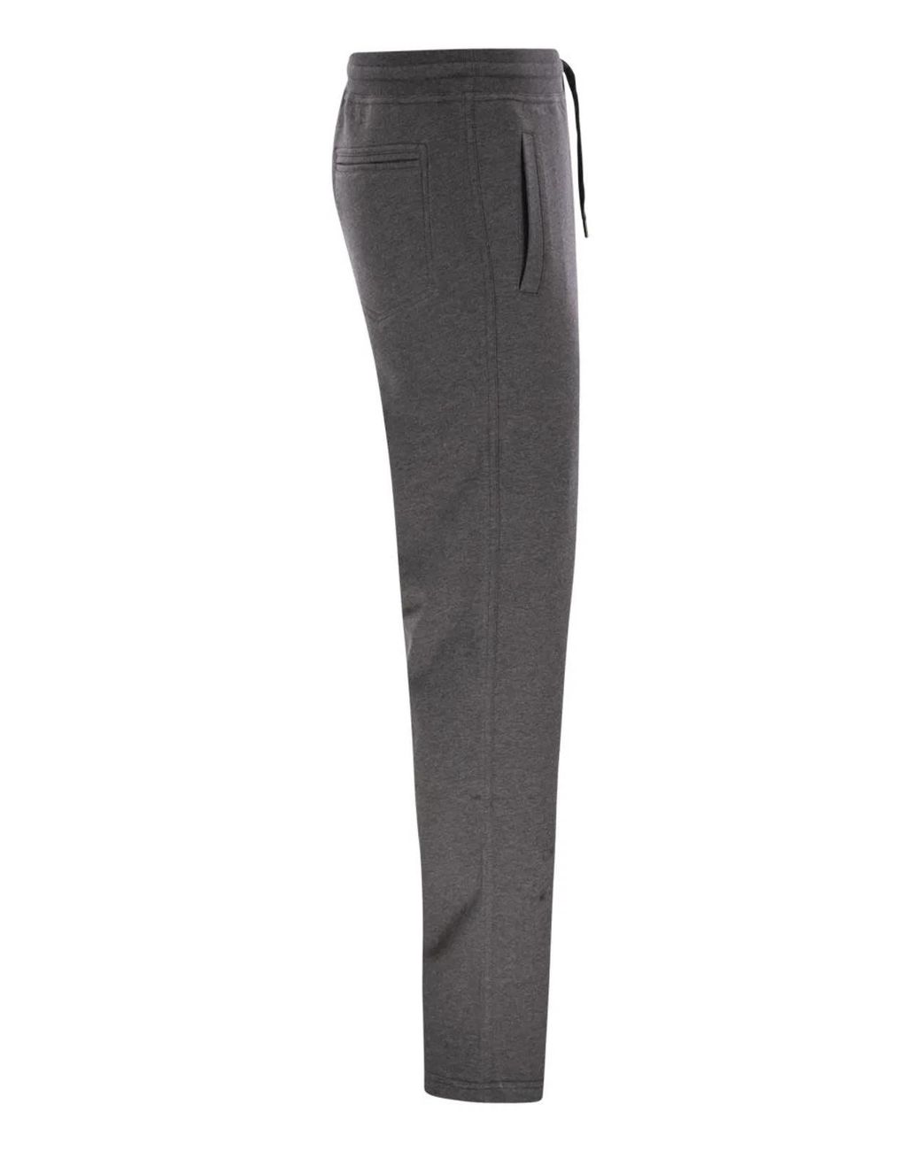 Brunello Cucinelli Gray Techno Cotton Fleece Trousers for men