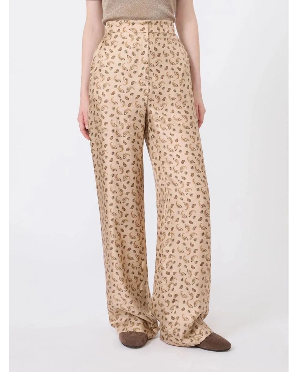 Max Mara Natural Mstfuxia – Silk Palazzo Trousers With Paisley Print