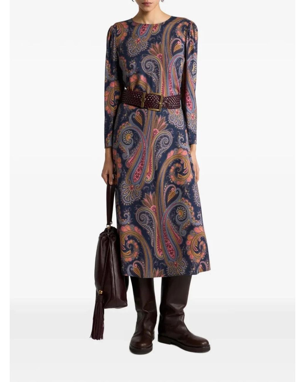 Etro Purple Crepe Midi Dress With Paisley Motif