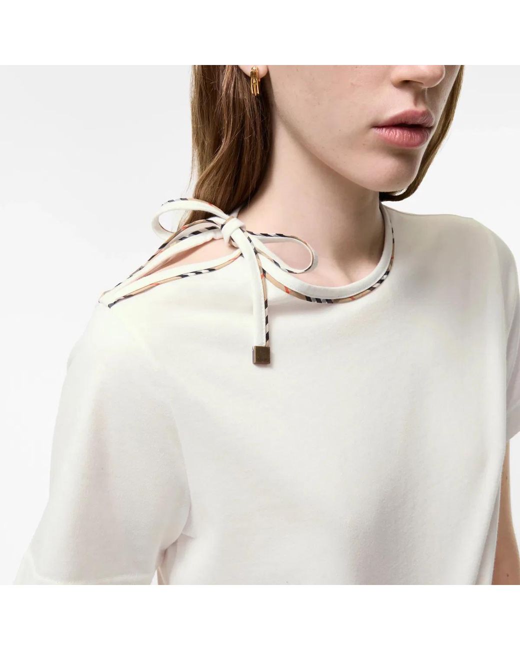 Burberry White Tie-Sleeve Cotton T-Shirt