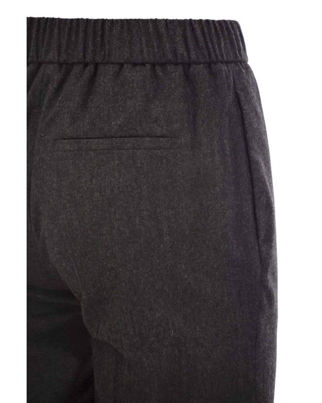 Peserico Black Virgin Wool And Cashmere Tapered Trousers With Elasticated Waistband