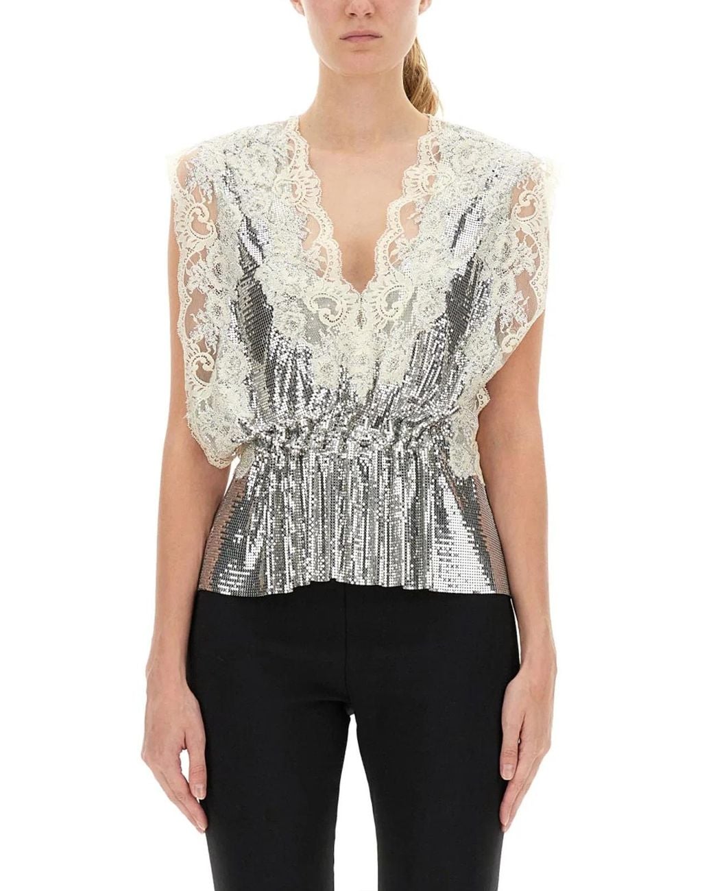 Rabanne White Lace And Sequin Top