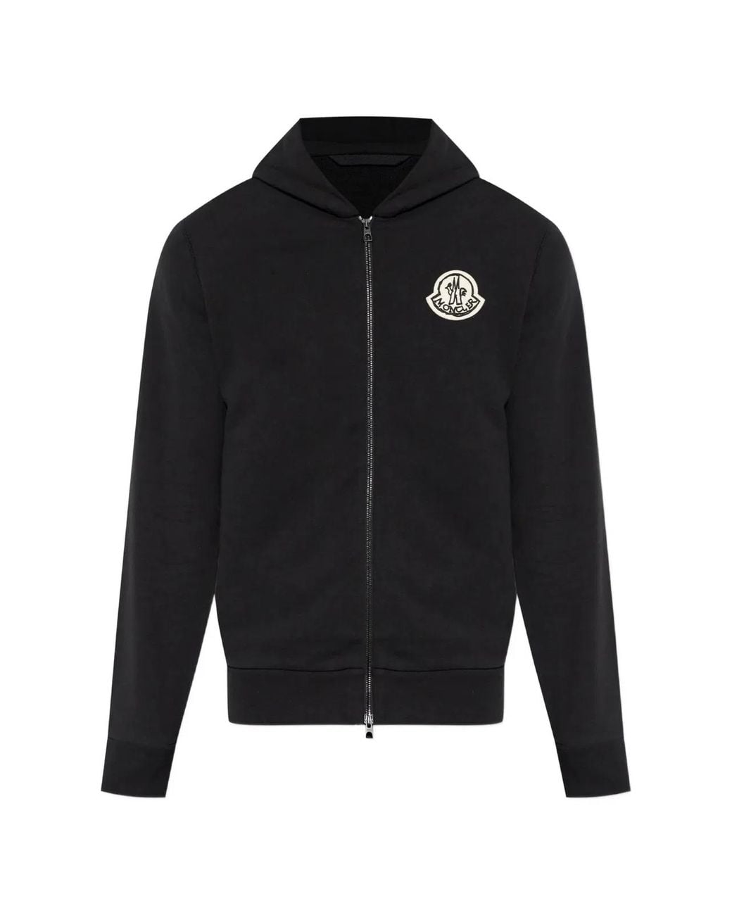 Moncler Black Sketched Logo Zip-Up Cotton Hoodie for men