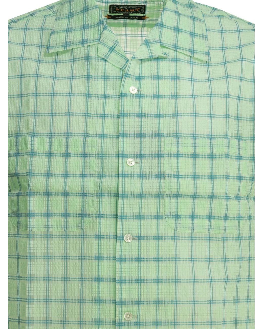 Beams Plus Green "Open Collar Nylon Airy Plaid" Casual Shirt for men