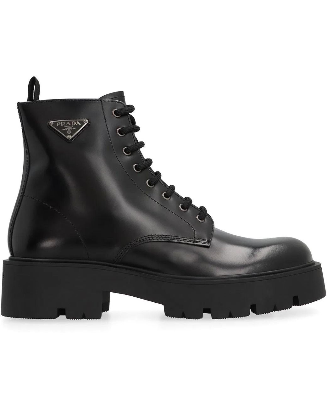 Prada Black Classic Leather Lace-Up Boots for men