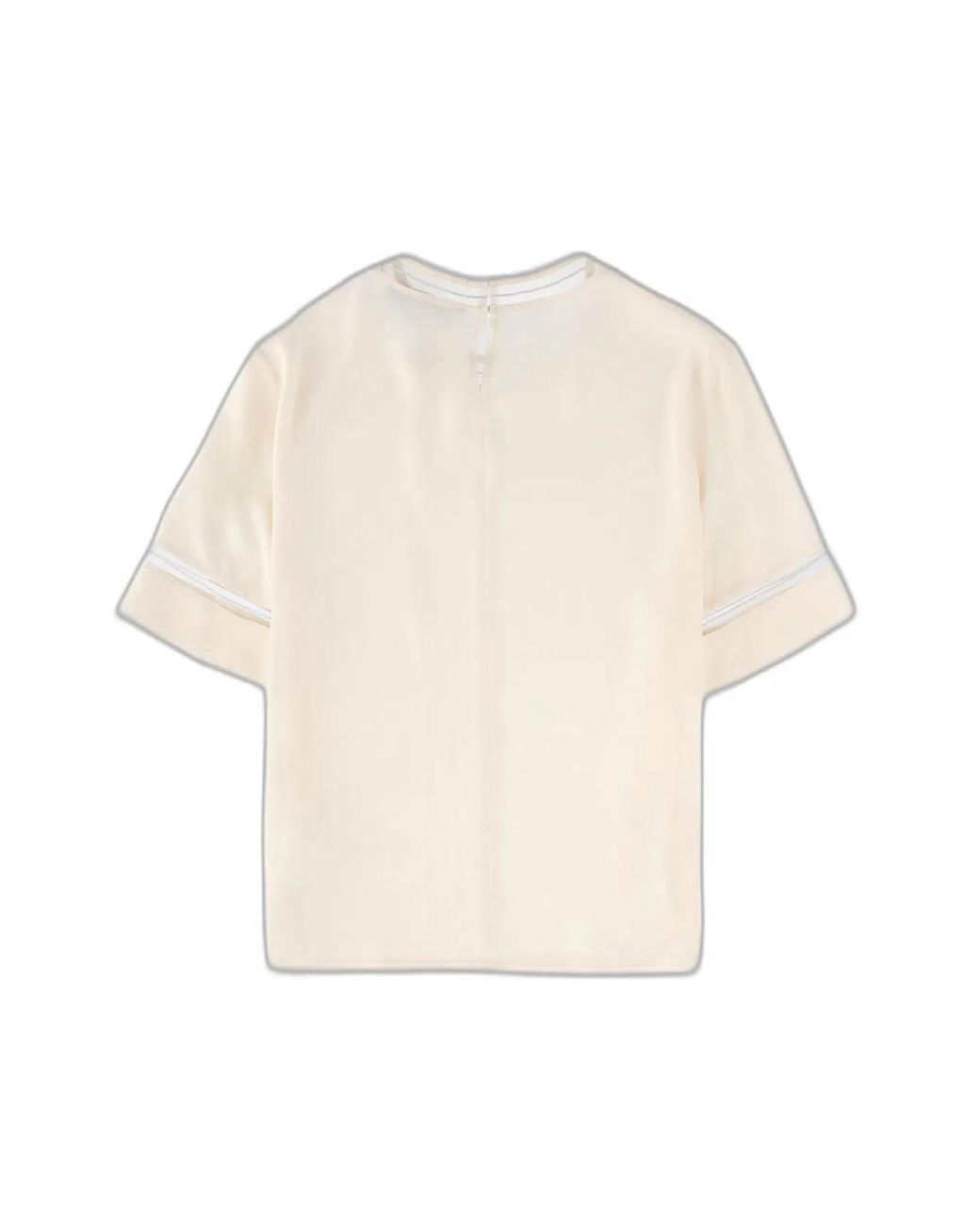 Fabiana Filippi Natural Short-Sleeved Silk Satin Blouse With Transparent Inserts