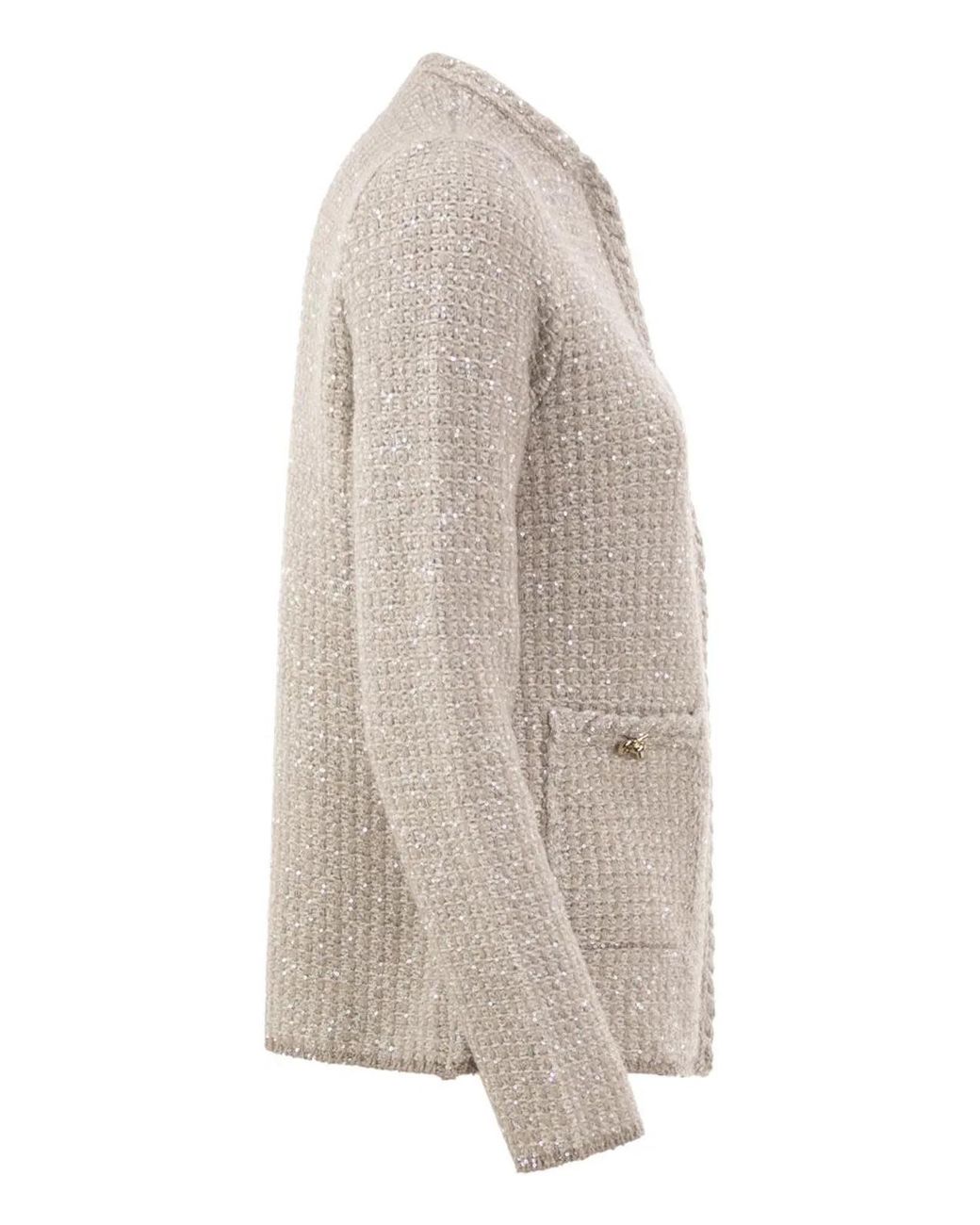 Fabiana Filippi Natural Bouclé Jacket With Sequins And Zip Fastening