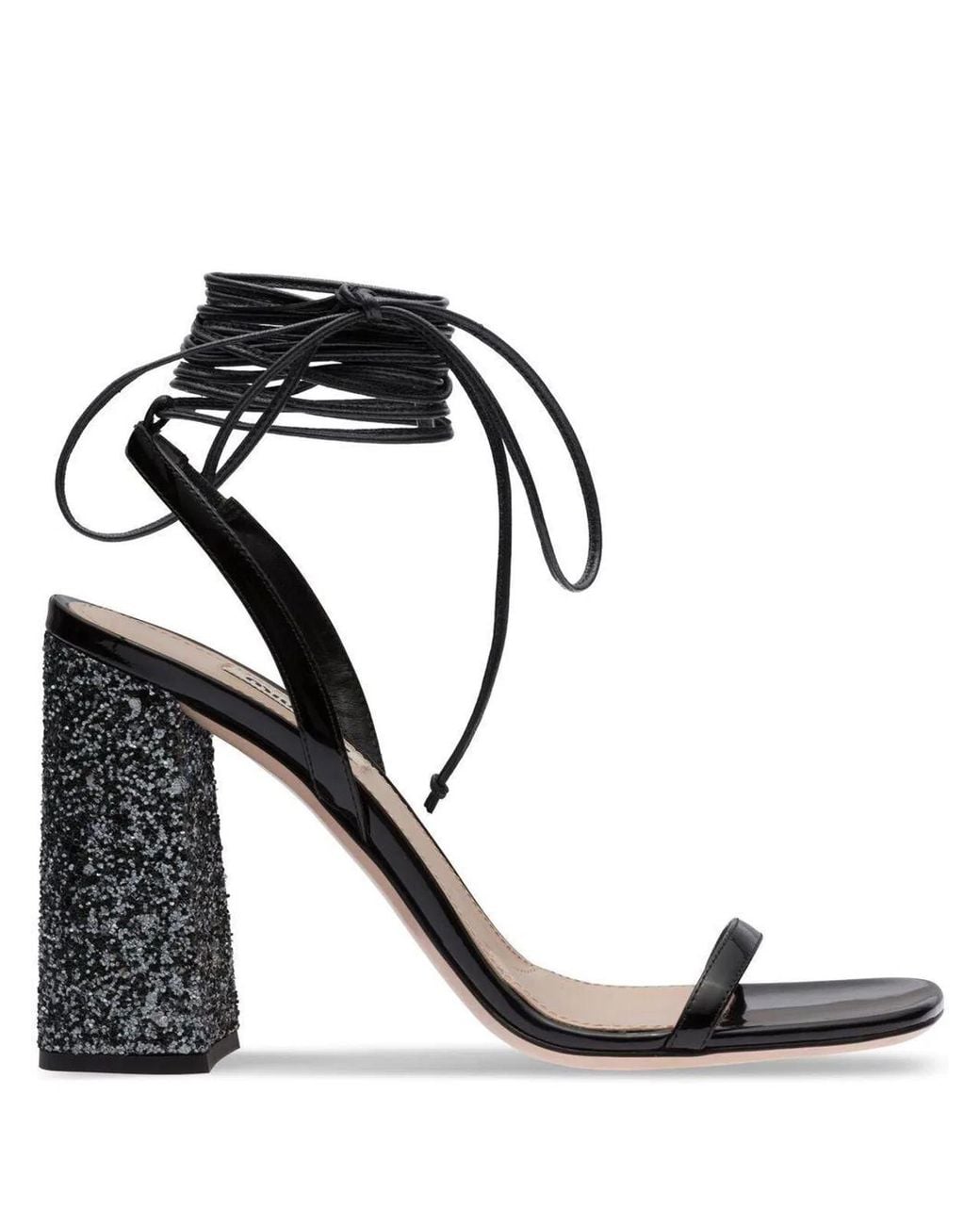 Miu Miu Black Glitter Detail Sandals