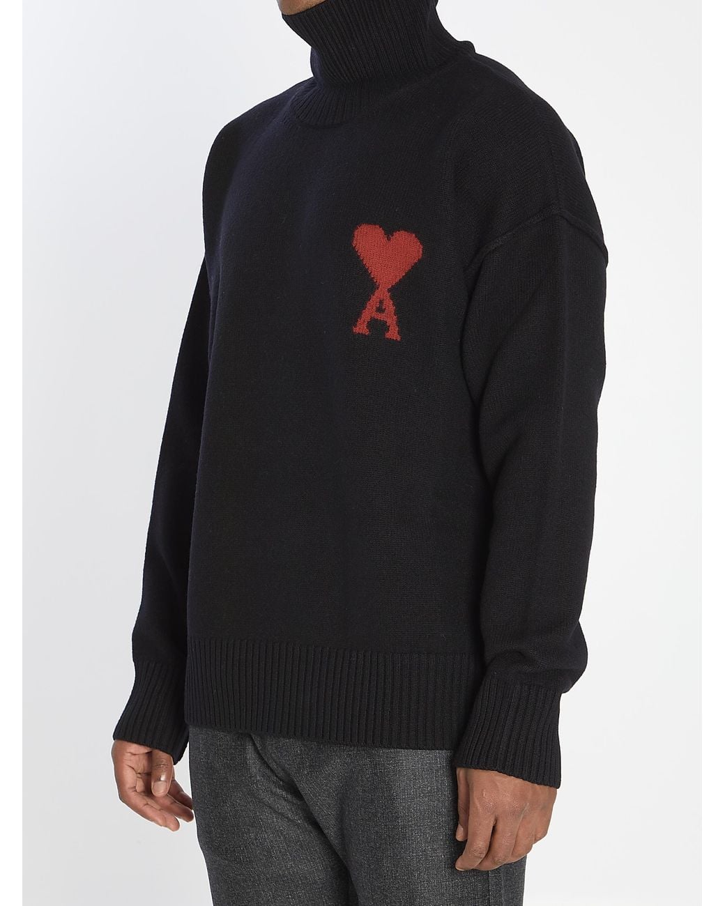 AMI Black And Adc Funnel Neck Wool Sweater for men