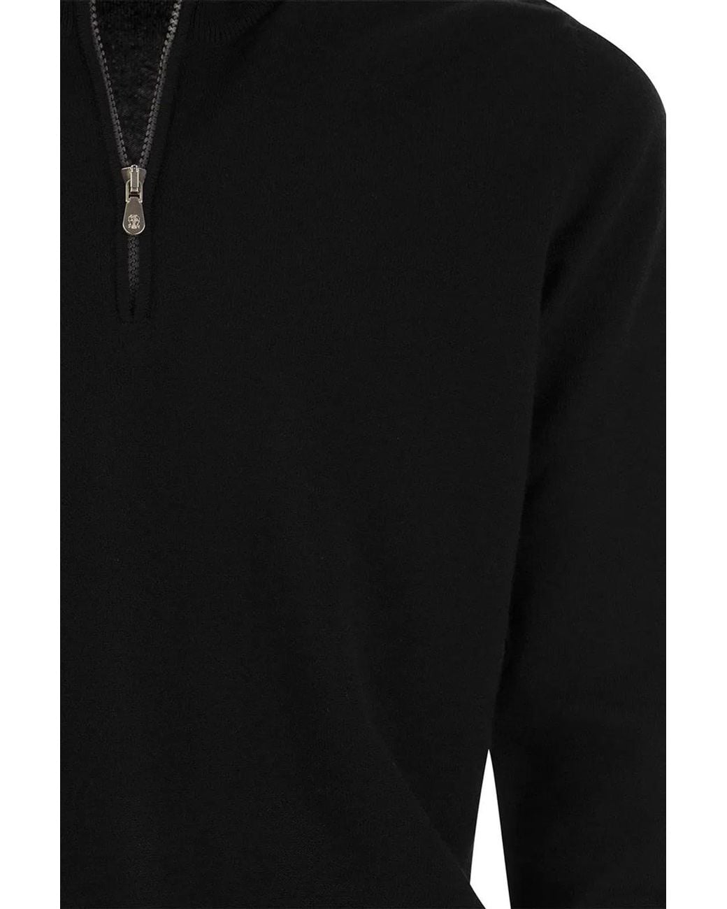 Brunello Cucinelli Black Cashmere Turtleneck Sweater With Zip for men