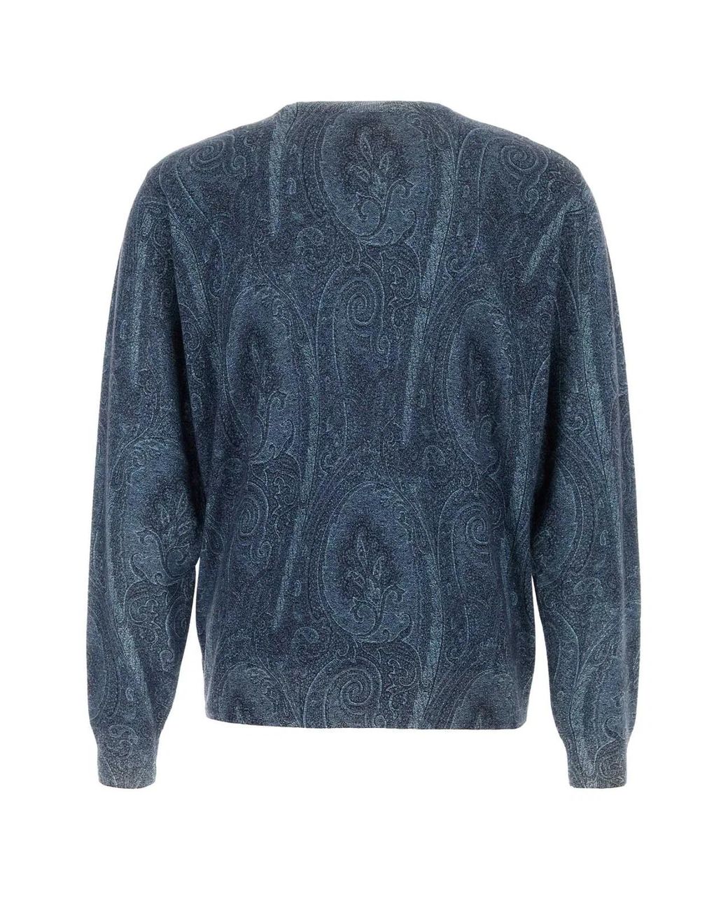 Etro Blue Embroidered Silk Blend Sweater for men