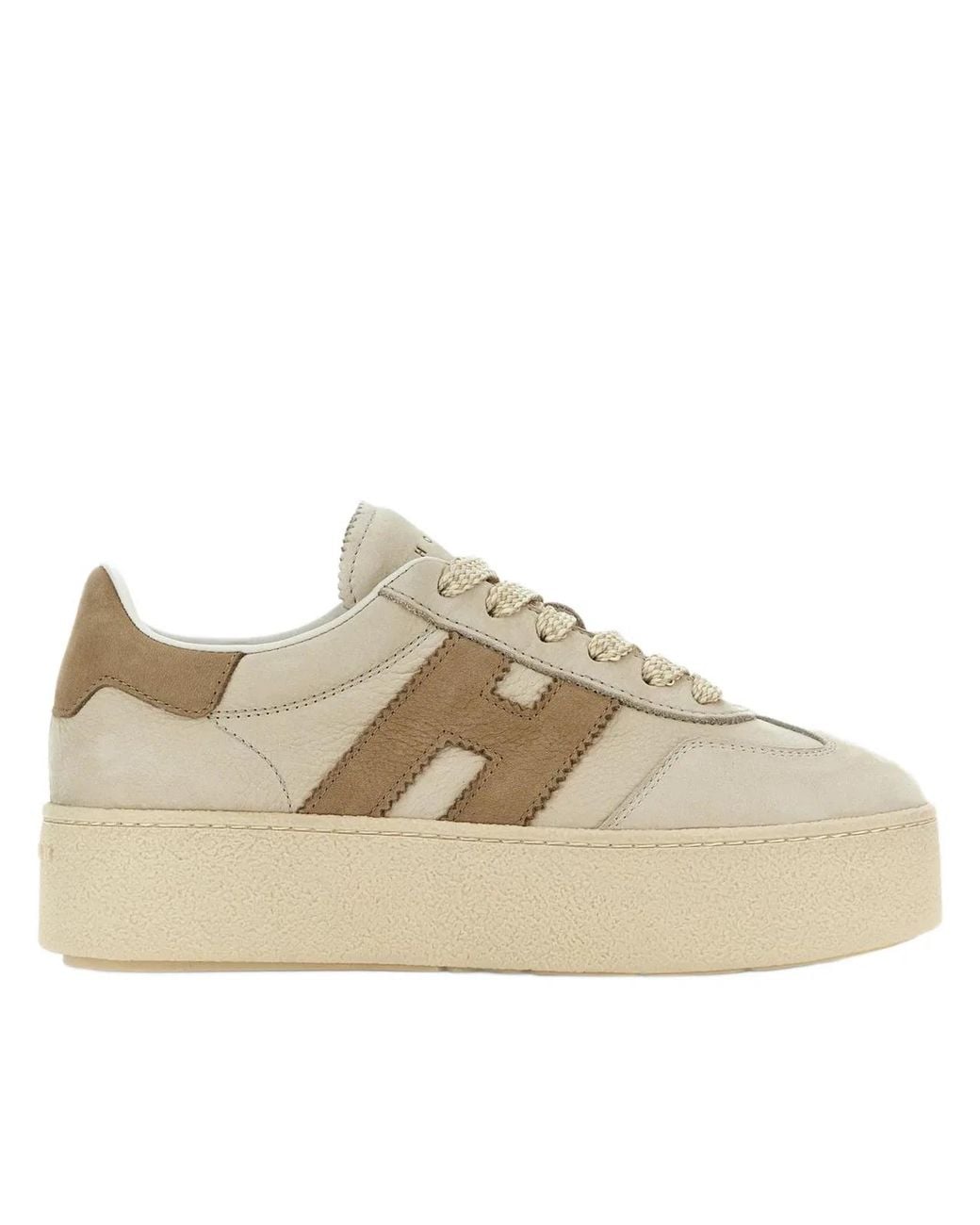 Hogan Natural Leather Platform Sneakers With Suede Accents And Iconic Logo