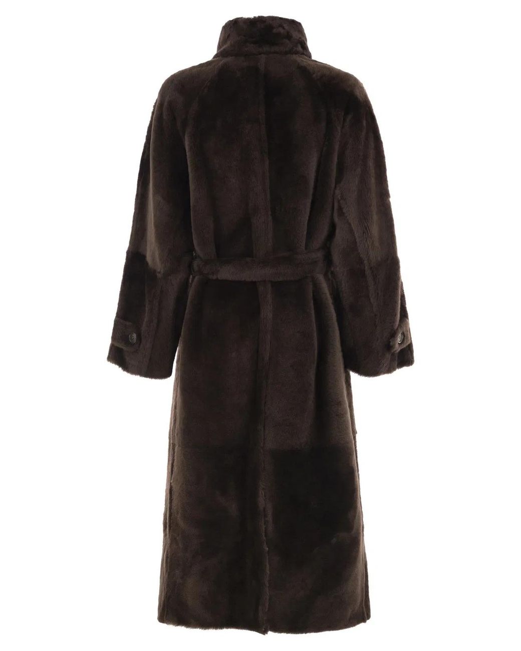 Brunello Cucinelli Black Long Shearling Coat With Belt