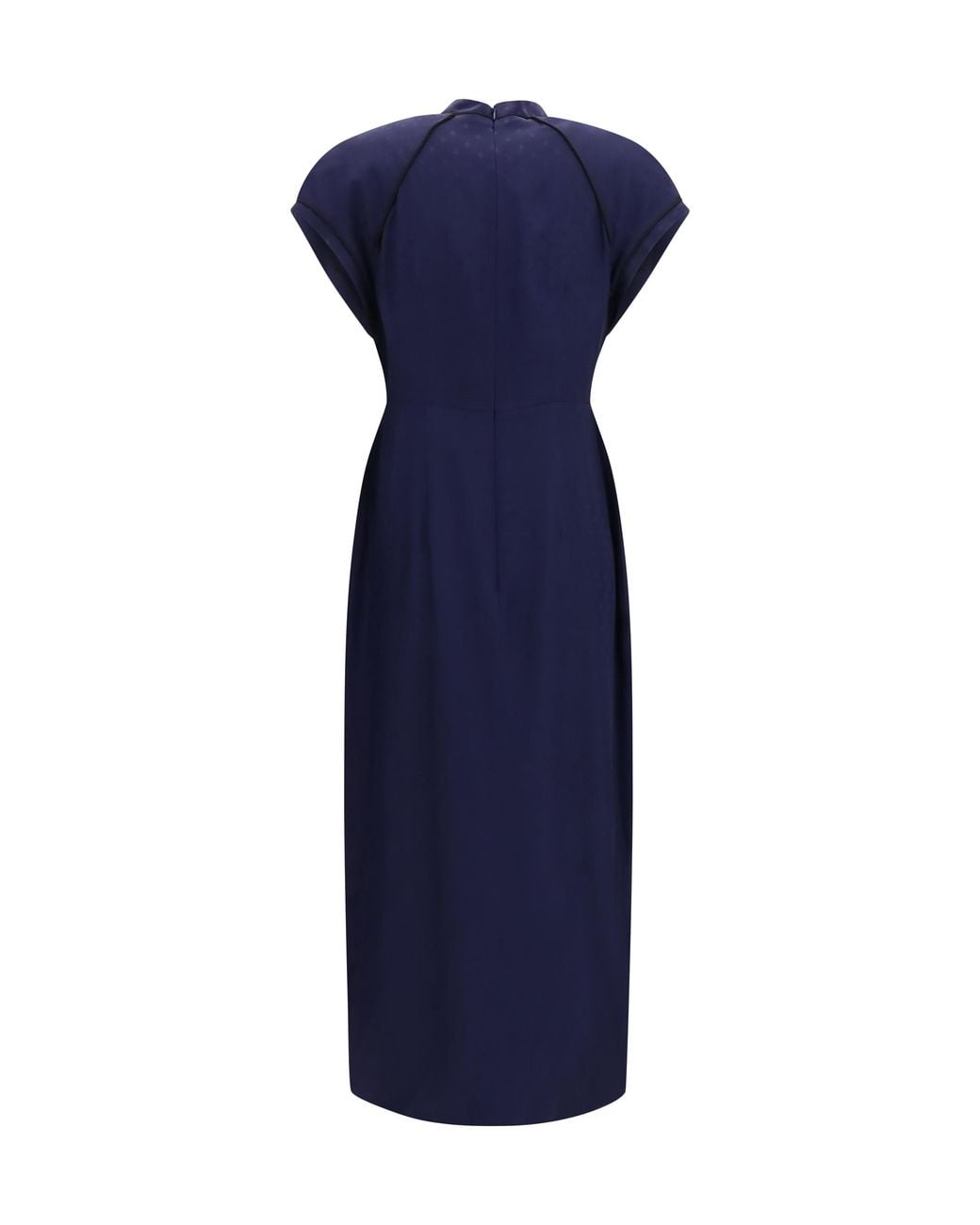 Alessandra Rich Blue Silk Midi Dress With Buttons And Contrast Piping