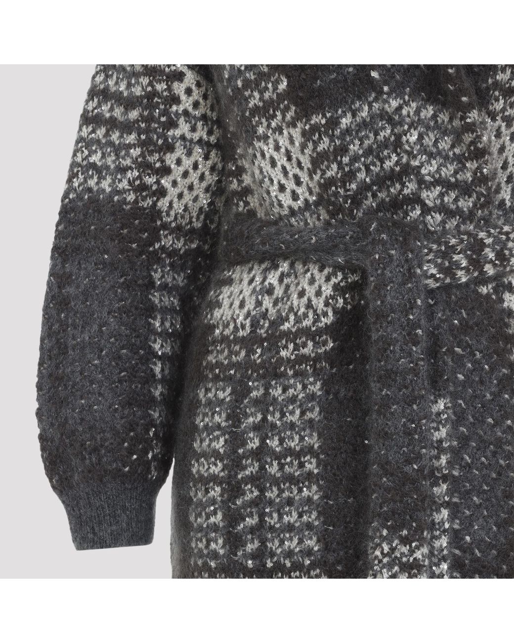 Brunello Cucinelli Gray Avorio Piombo Macrocheck Cardigan Coat