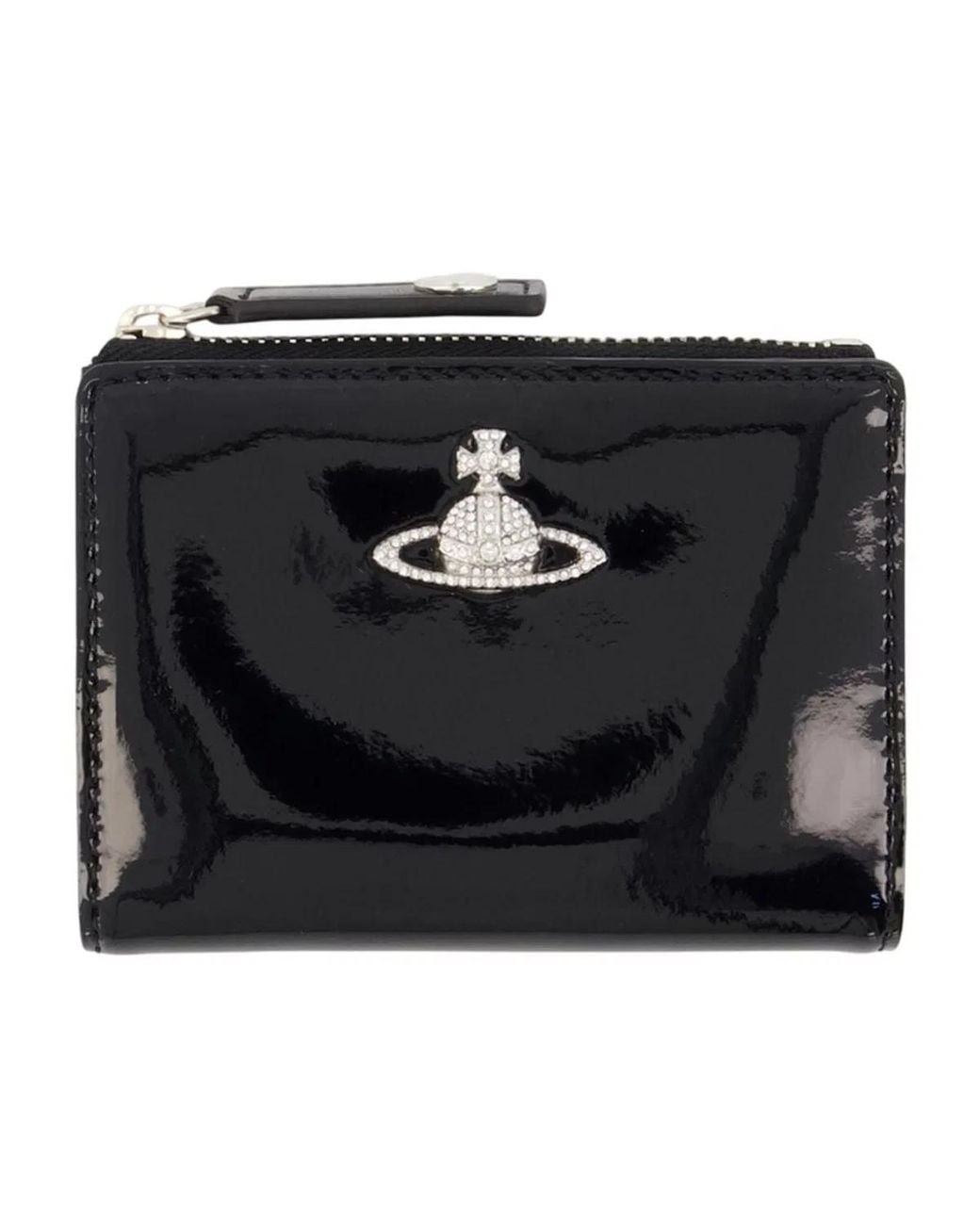 Vivienne Westwood Black Slim Flap Card Holder With Crystalembellished Orb Bas Relief