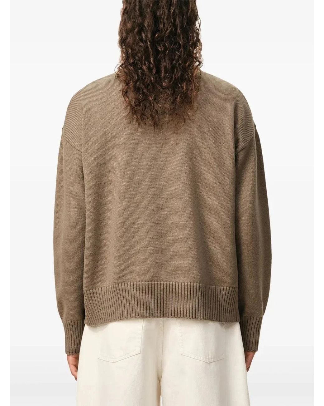 AMI Natural Taupe Ecru Wool Crewneck Sweater for men