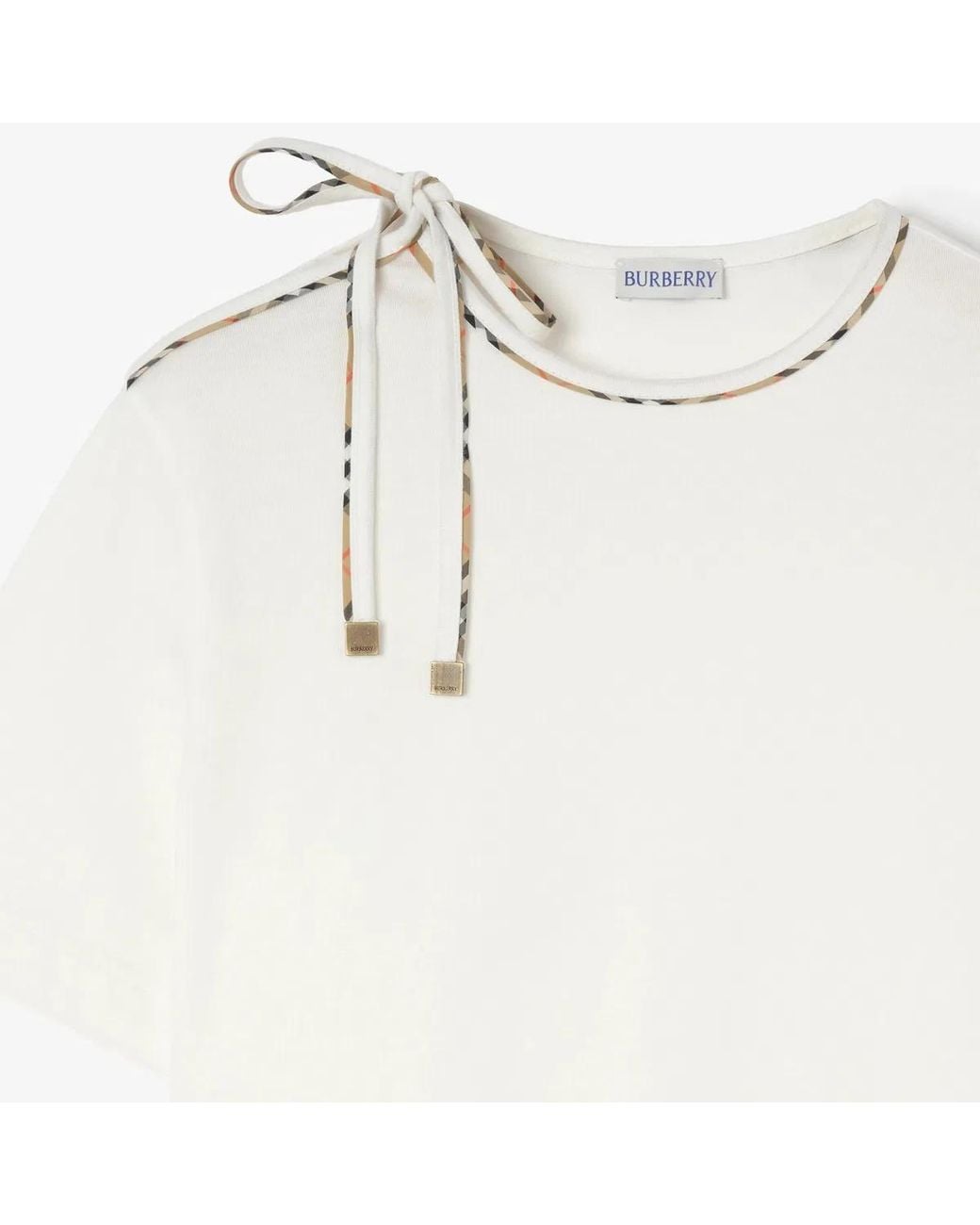 Burberry White Tie-Sleeve Cotton T-Shirt