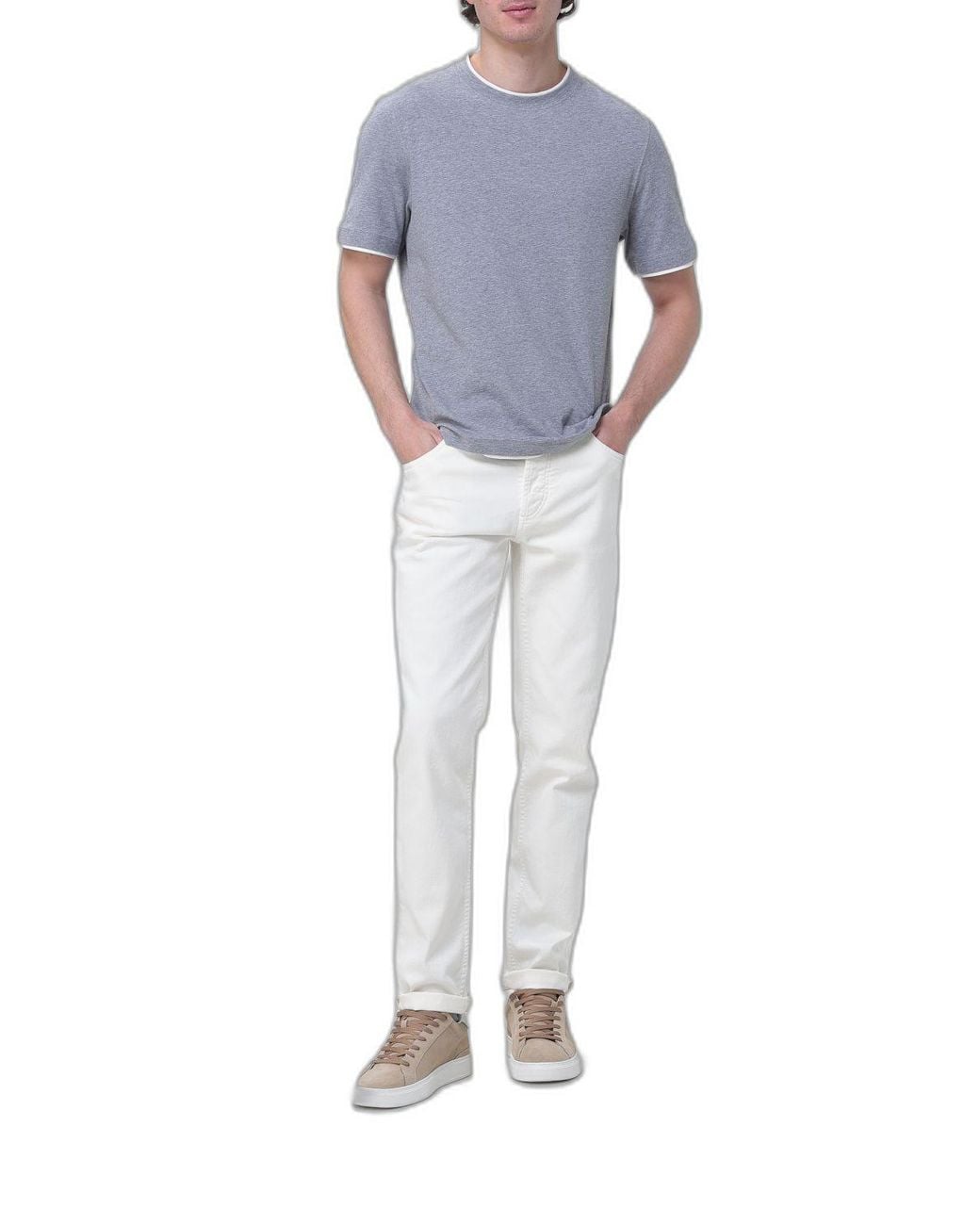 Brunello Cucinelli Blue Cotton T-Shirt for men