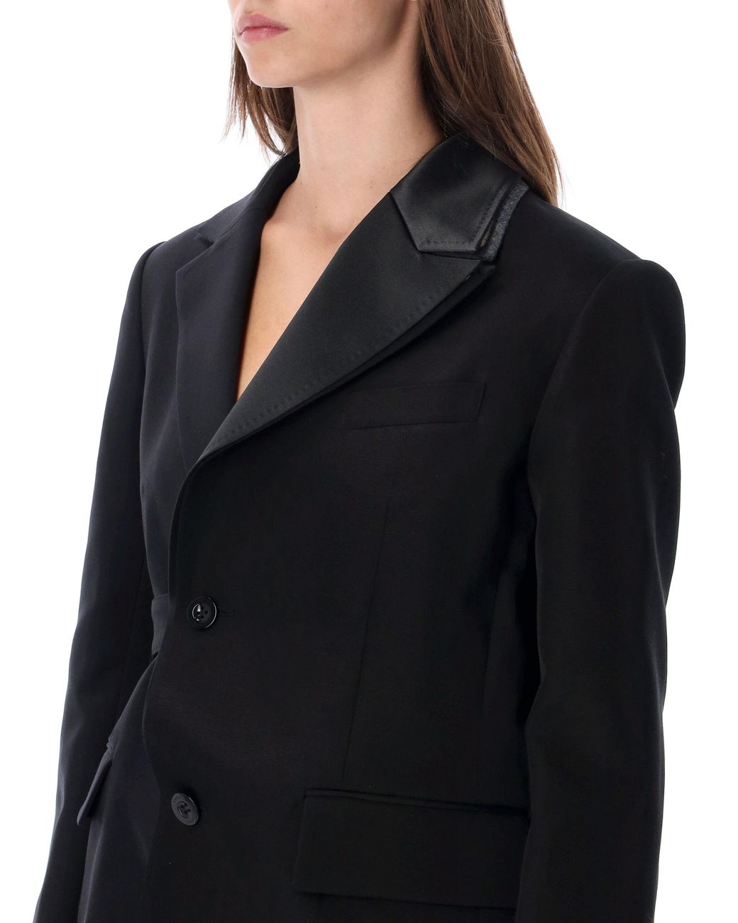 Sacai Black Tailored Asymmetric Blazer Jacket