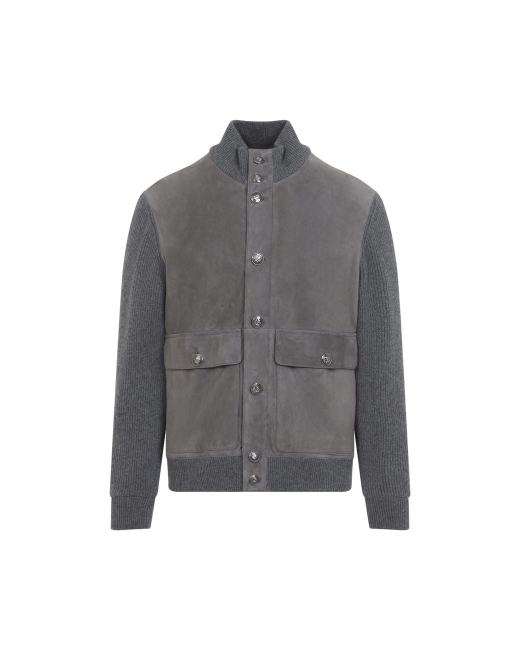 Brunello Cucinelli Gray Acciaio Piombo Padded Leatherjacket
