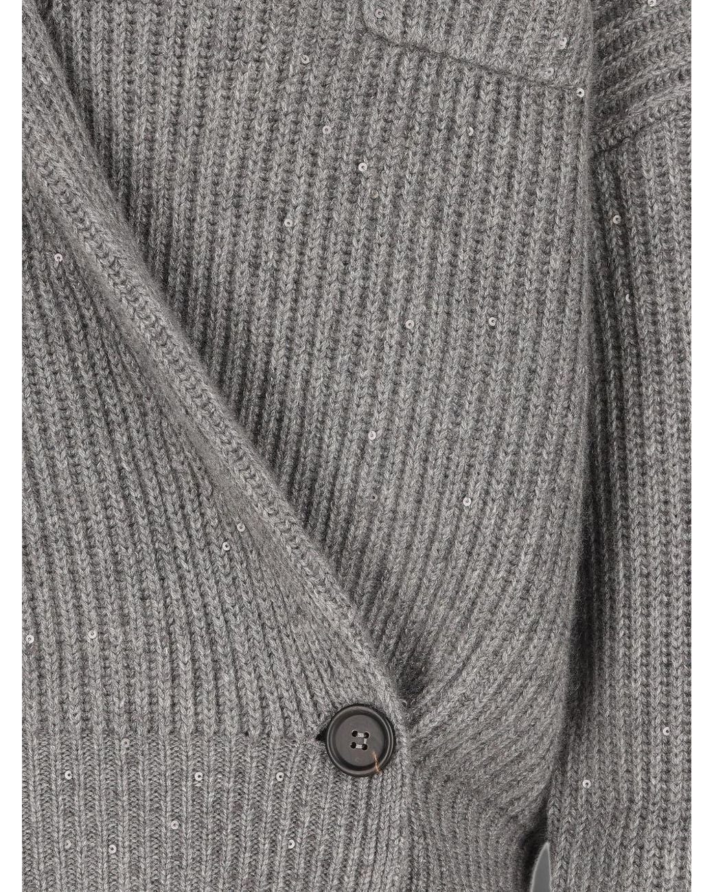 Brunello Cucinelli Gray Sequin Wrap Cardigan