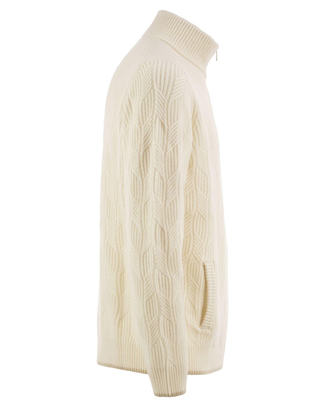 Fedeli White Full-Zip Cashmere Cable-Knit Cardigan