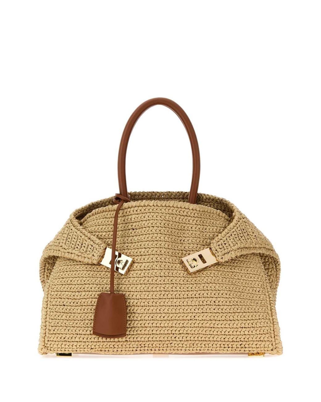 Ferragamo Natural Salvatore Raffia Mini Hug Handbag