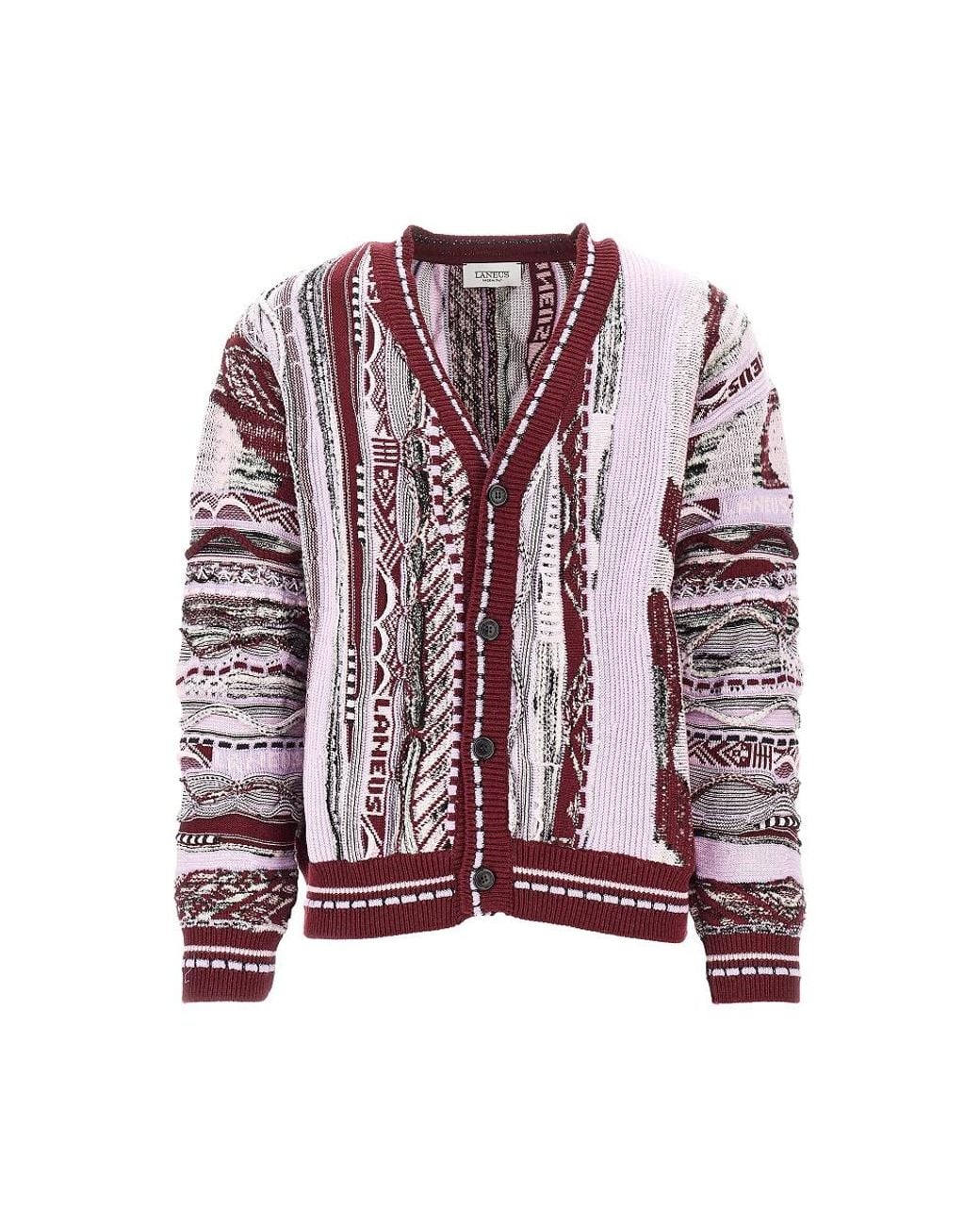 Laneus Purple Jacquard Knit Cardigan for men