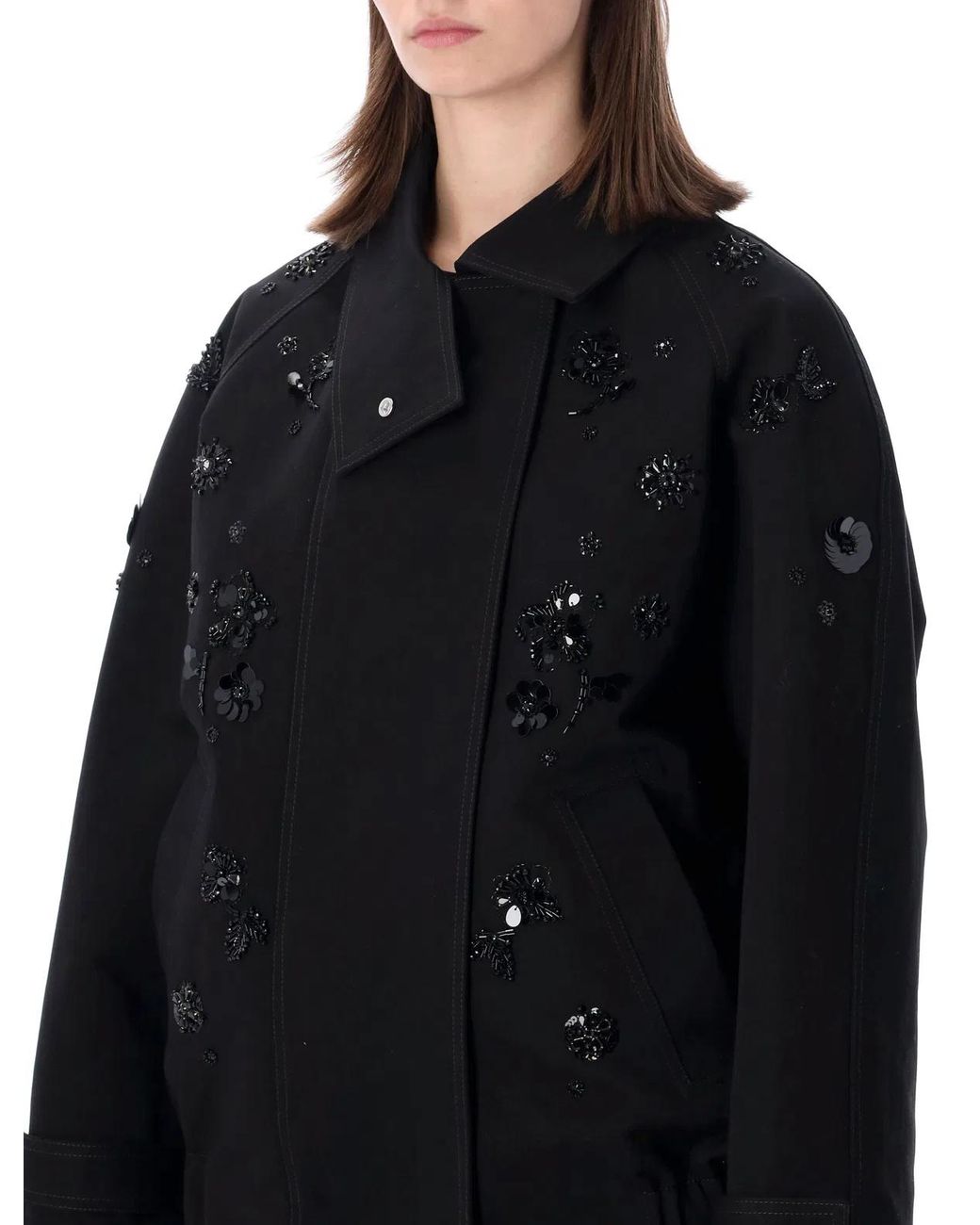 Golden Goose Deluxe Brand Black Oversized Cotton Twill Jacket With Floral Embroidery