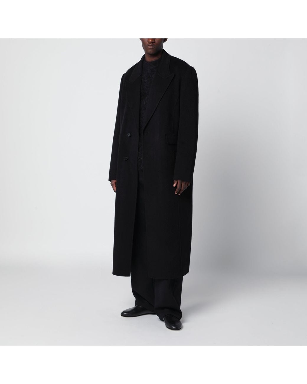 Séfr Black Long Wool And Cashmere Coat for men