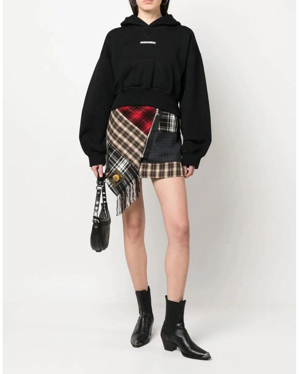 DSquared² Black Cropped Hoodie With Attached Cap