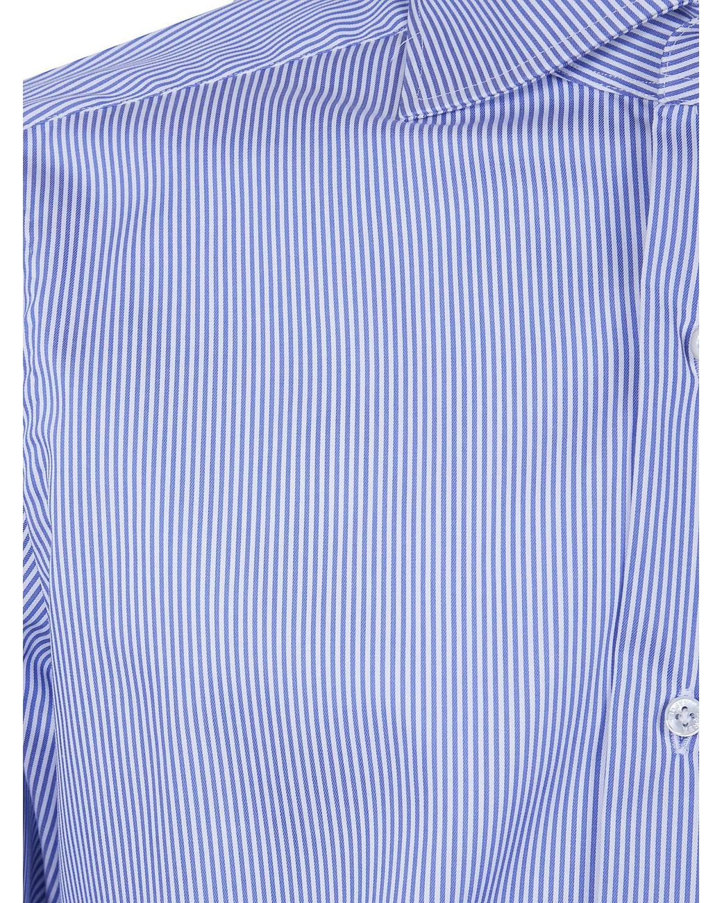Barba Napoli Blue Classic Cotton Twill "Stright Bacchetta" Shirt for men