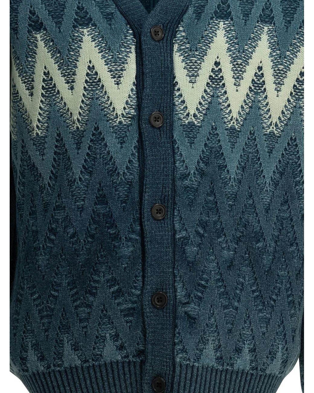 Beams Plus Blue Yarn Cotton Cardigan for men