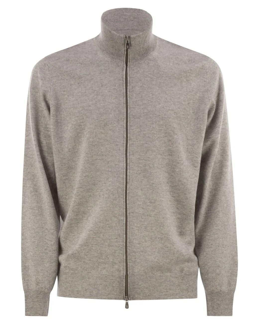Brunello Cucinelli Gray High-Necked Cashmere Cardigan With Zip for men