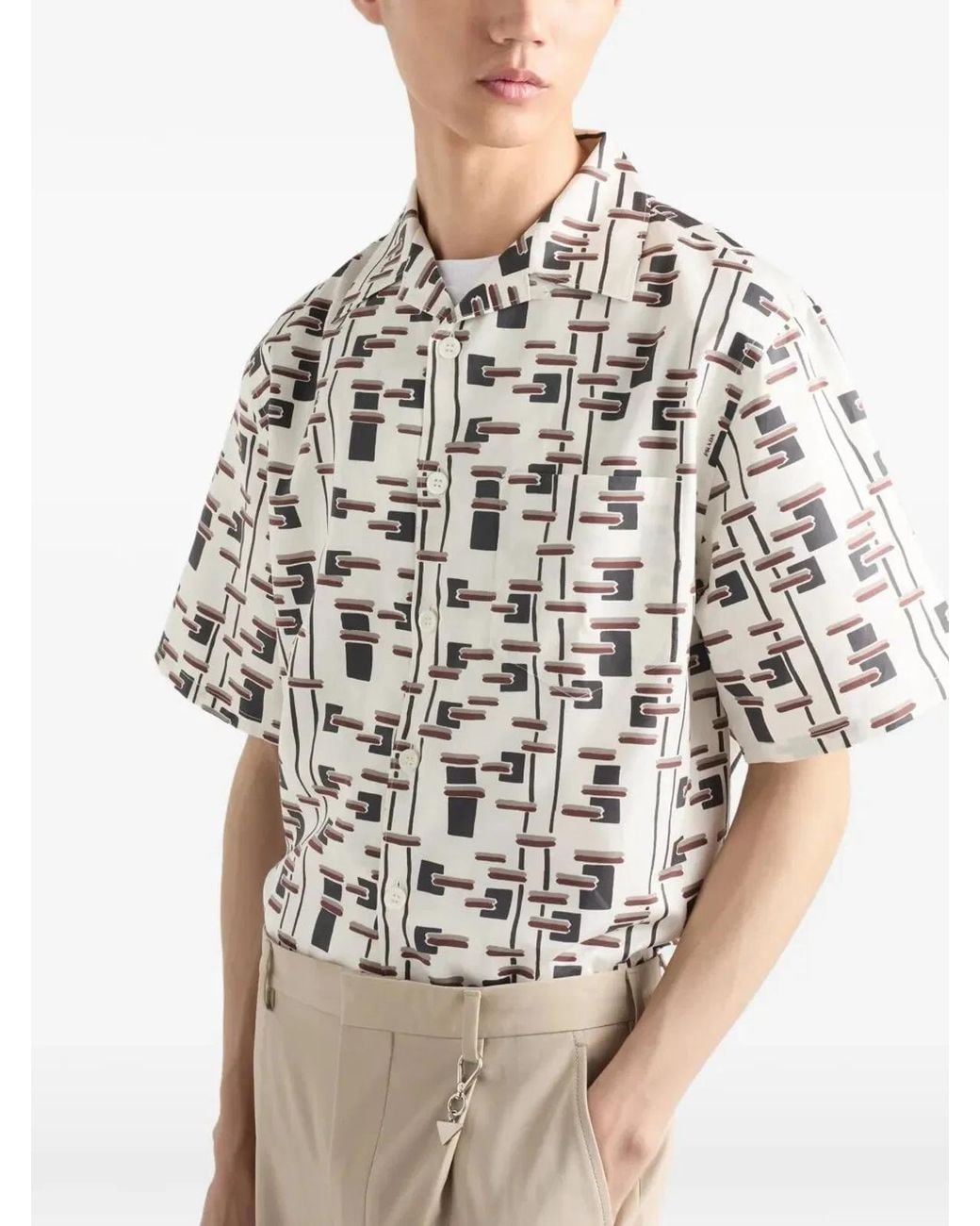 Prada White Printed Cotton Silk Blend Shirt for men