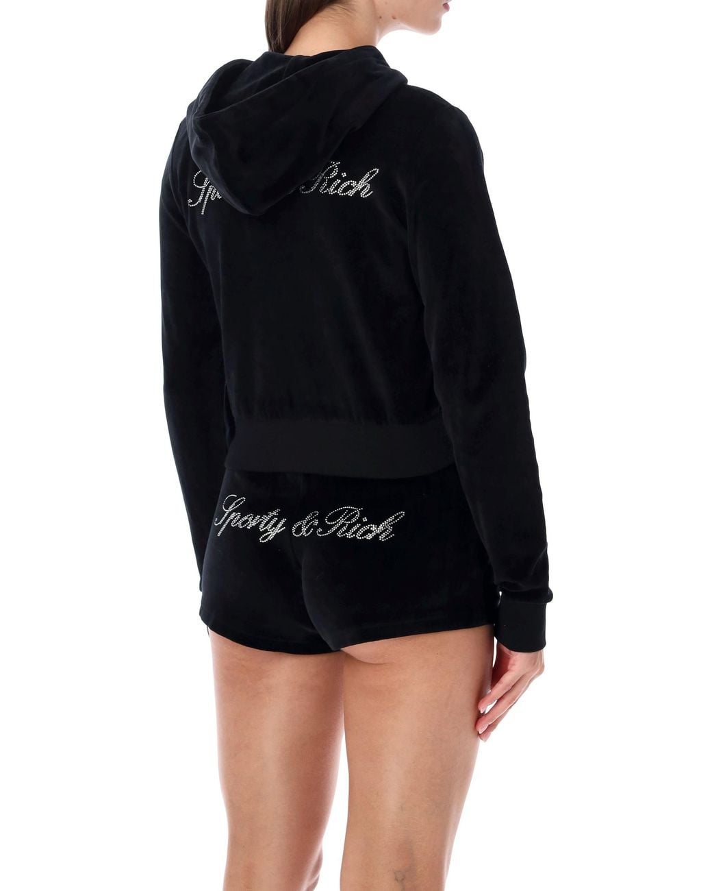 Sporty & Rich Black Cropped Zip-Up Hoodie