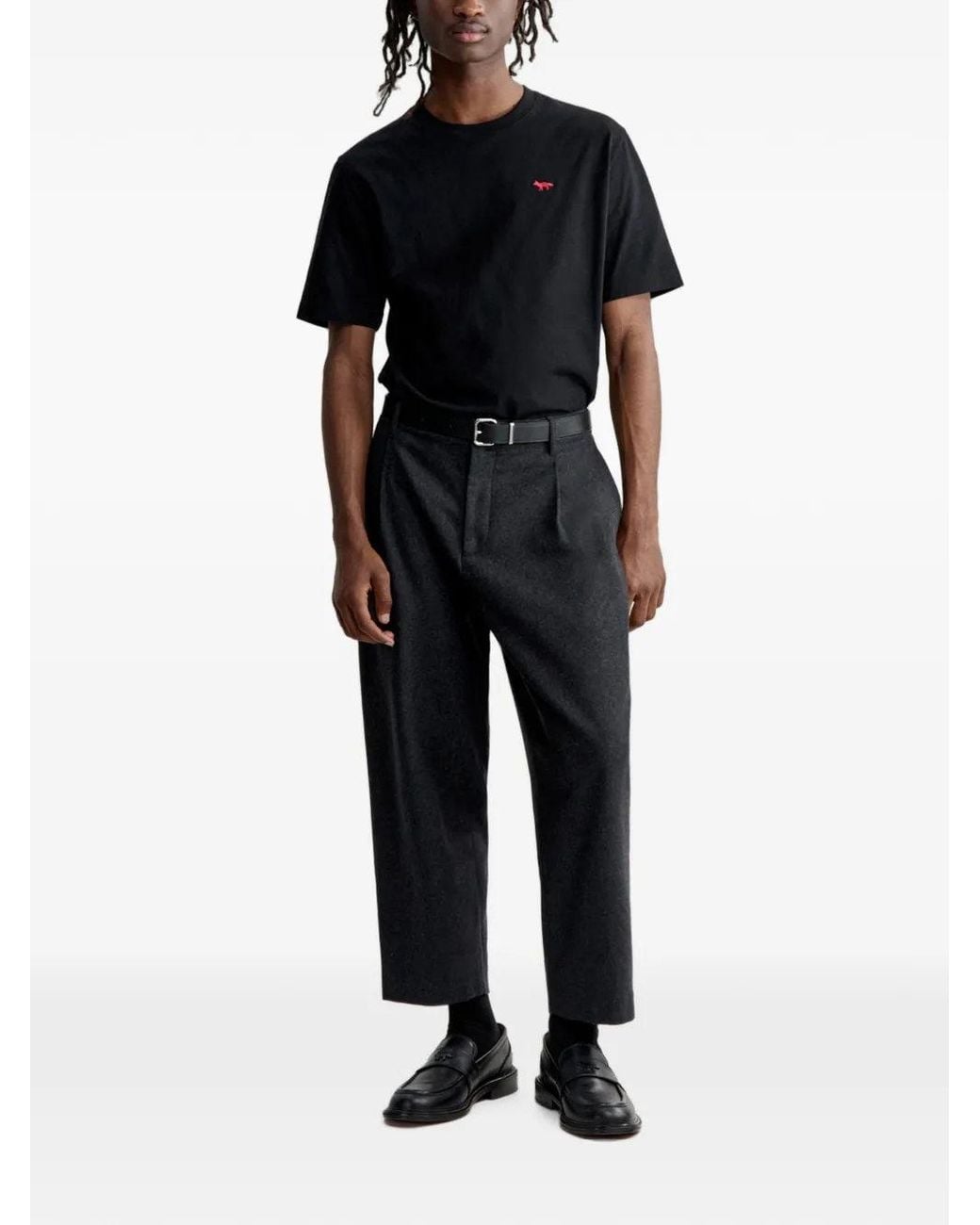 Maison Kitsuné Black Cropped Pleated Pants for men