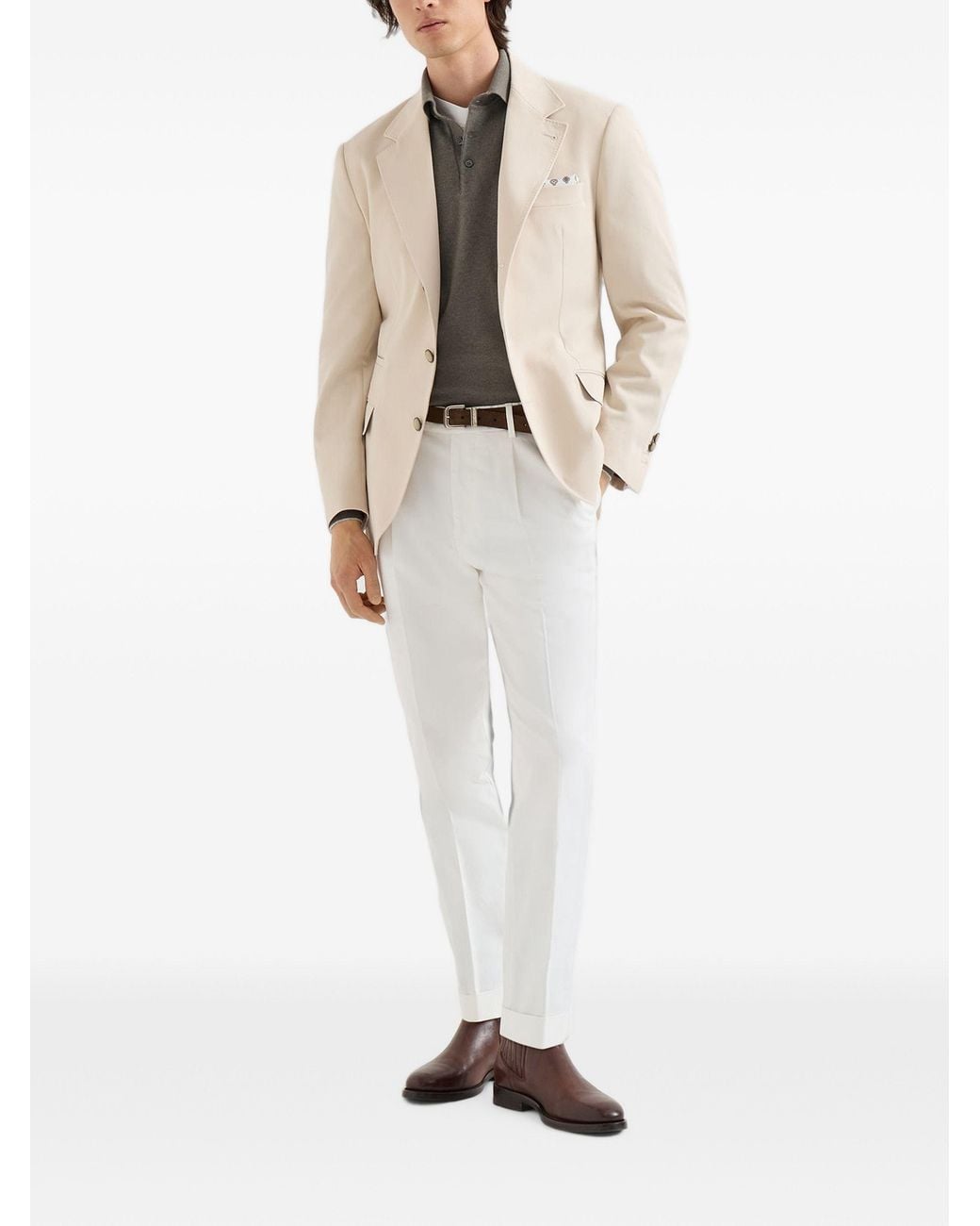 Brunello Cucinelli Gray Cashmere Knit Polo Shirt for men