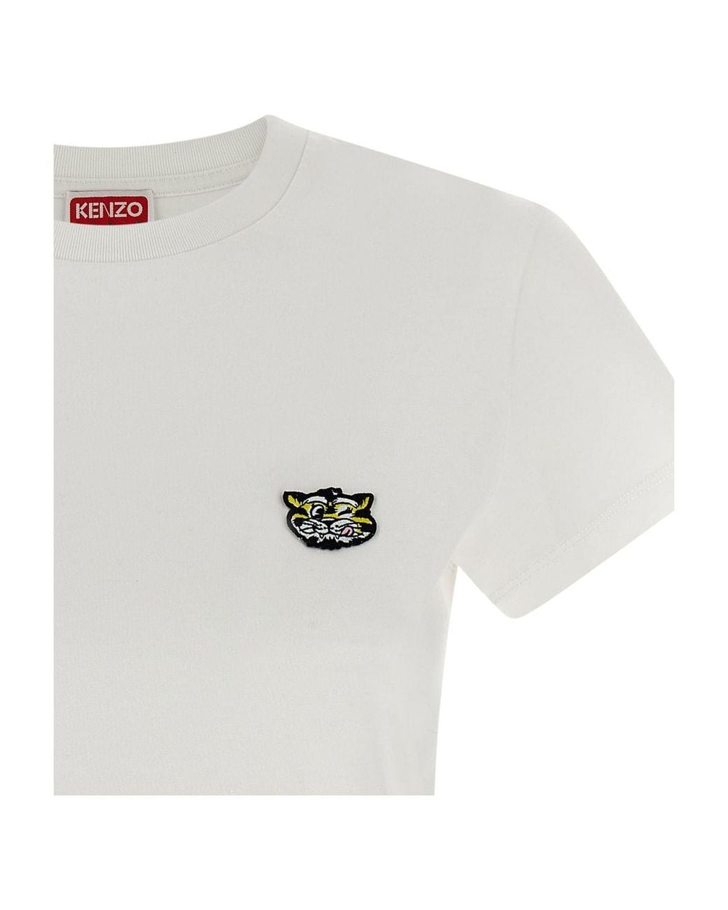 KENZO White Cotton T-Shirt With The Embroidered “Wild Tiger”