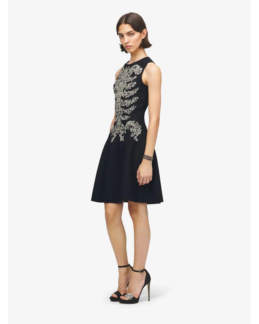 McQueen Black Lace Ribcage Jacquard Mini Dress