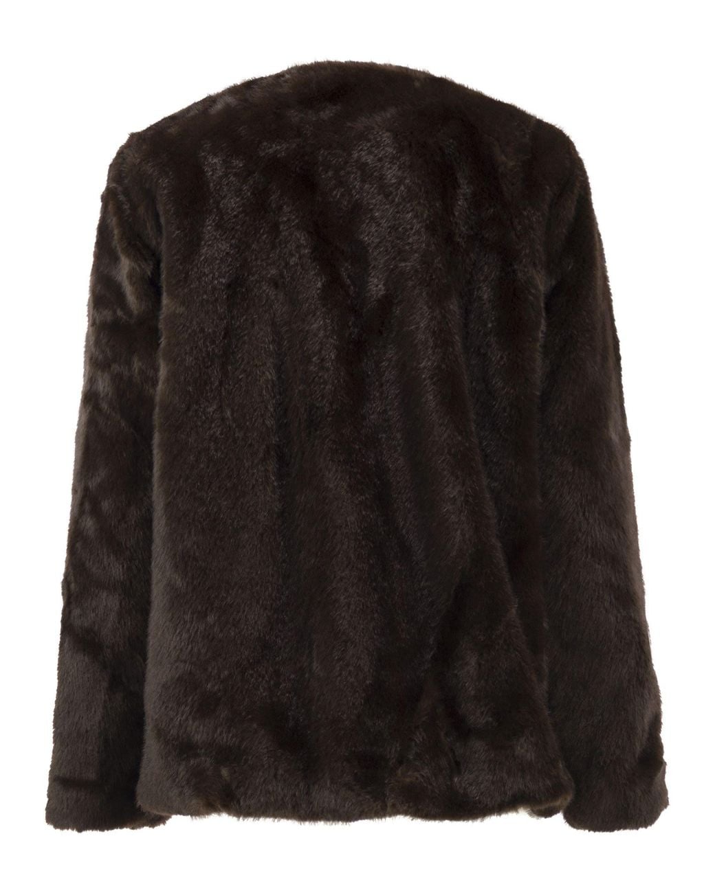 Ralph Lauren Black Faux Fur Jacket With Round Neckline