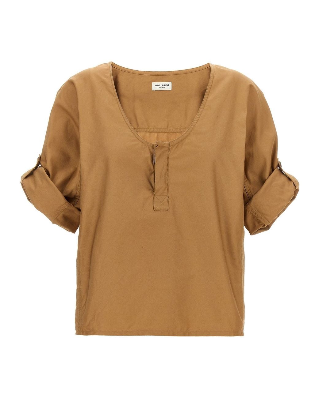 Saint Laurent Brown Cotton Twill Wide-Neck Blouse