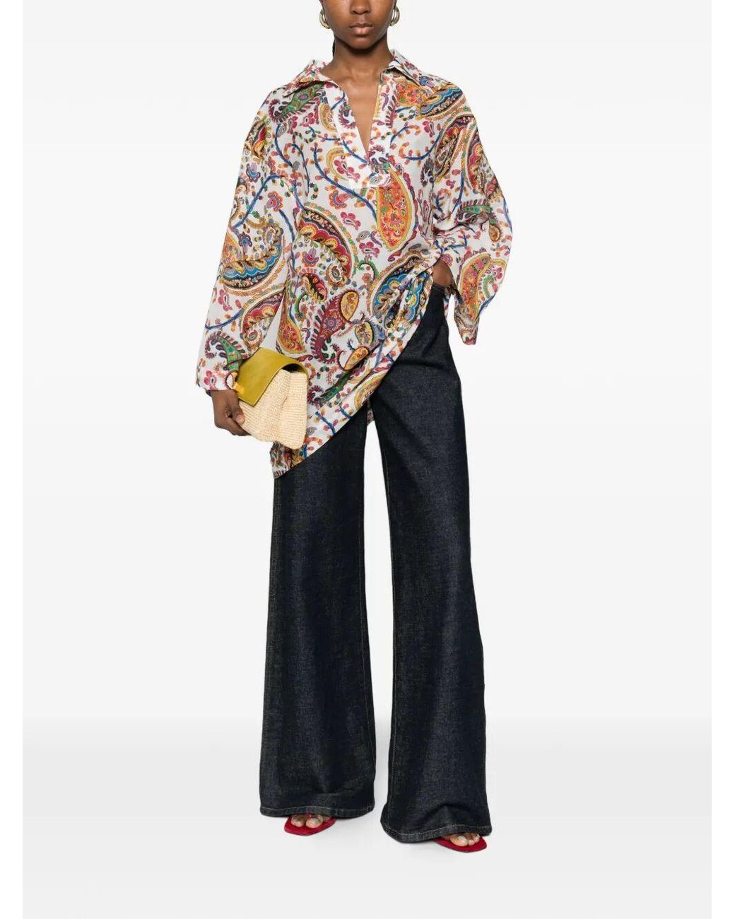 Etro White V-Neck Paisley Print Shirt