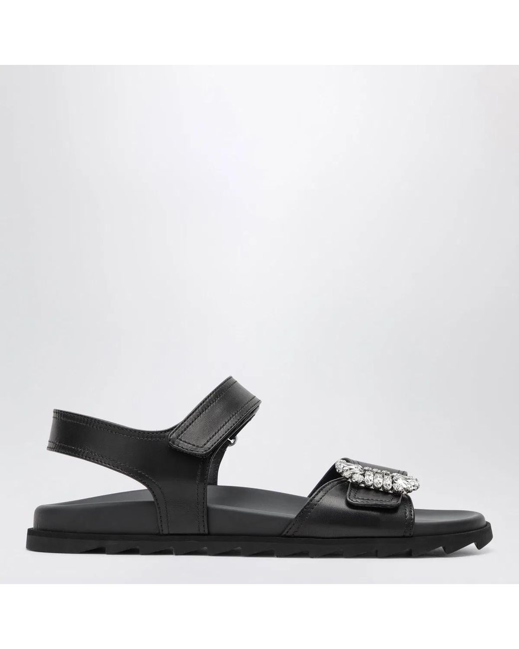 Roger Vivier Black Leather Sandals With Crystal Buckle