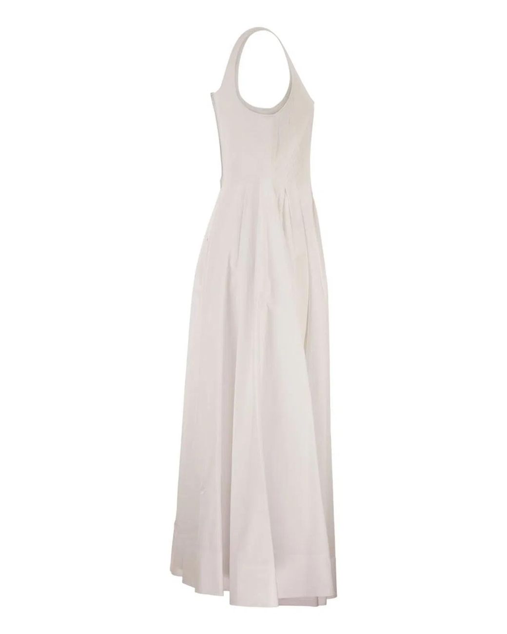 Max Mara White Spxgiro – Structured Cotton Midi Dress With Full Skirt