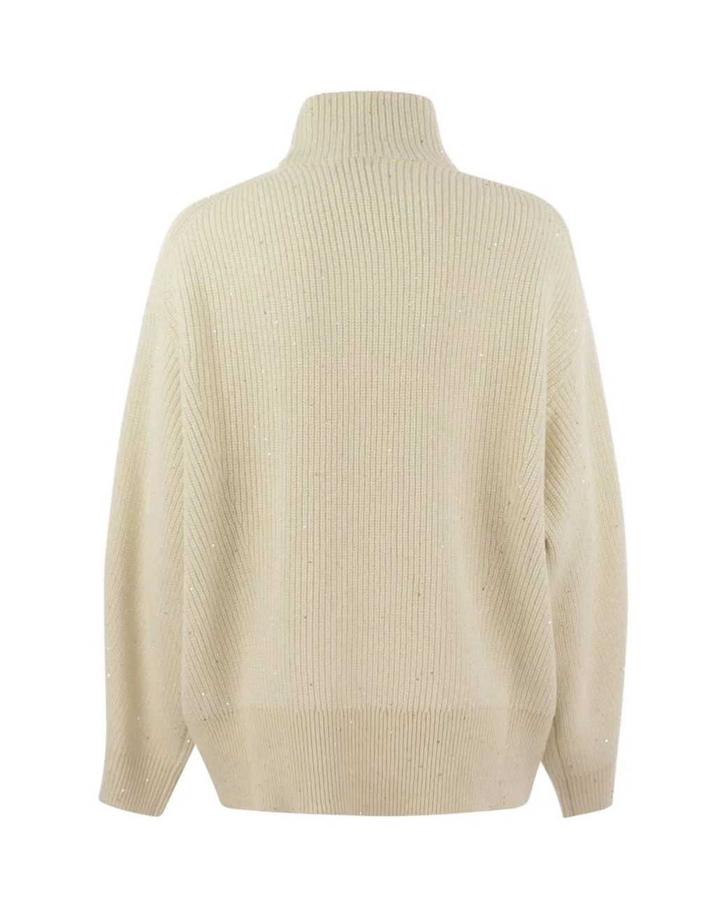 Brunello Cucinelli Natural Wool And Cashmere Rib Sweater With Sequins